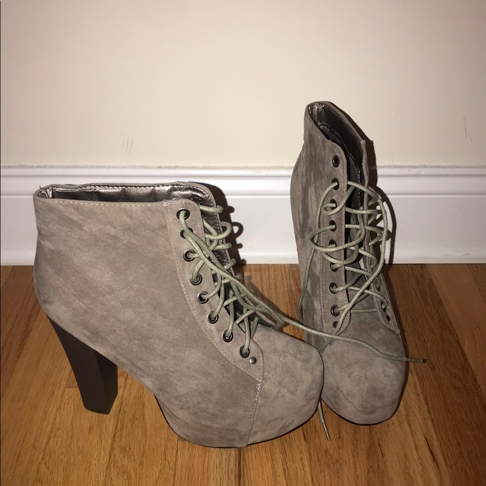 Gray lace up booties